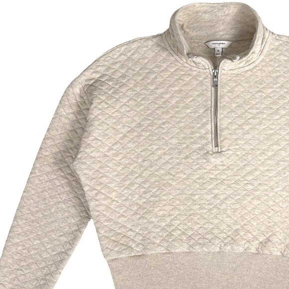 Quilted Quarter Zip Sweatshirt Banana Republic Factory Oatmeal Heather - Picture 8 of 14